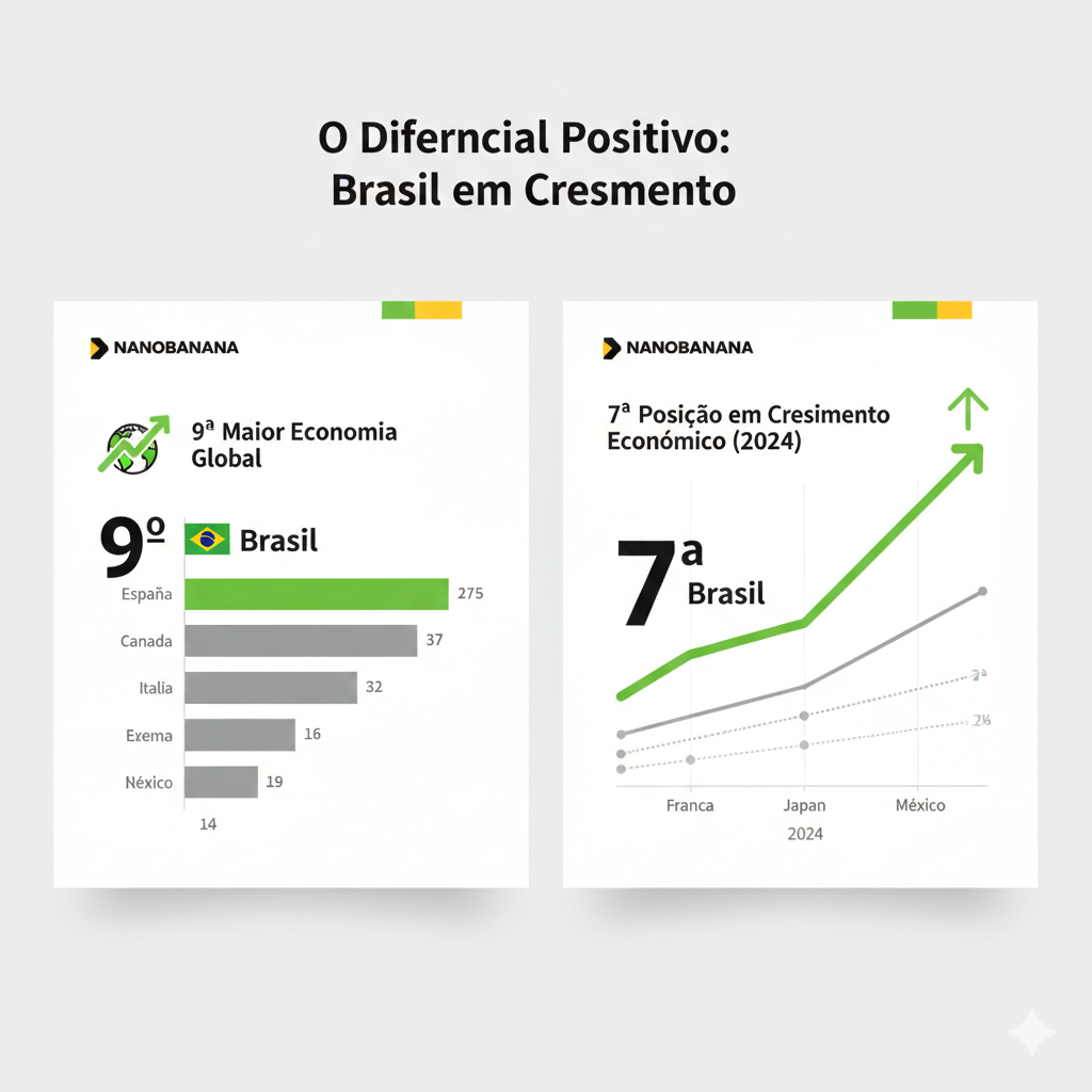 : O Brasil está em 9º lugar entre as maiores economias do mundo e ocupa a 7ª posição global em 